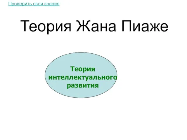 Теория интеллектуального развития Теория Жана Пиаже Проверить свои знания