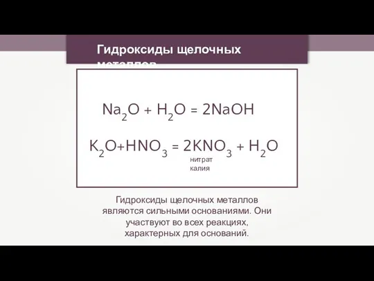 Гидроксиды щелочных металлов Гидроксиды щелочных металлов являются сильными основаниями. Они