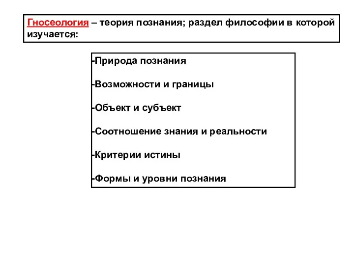 Природа познания Возможности и границы Объект и субъект Соотношение знания