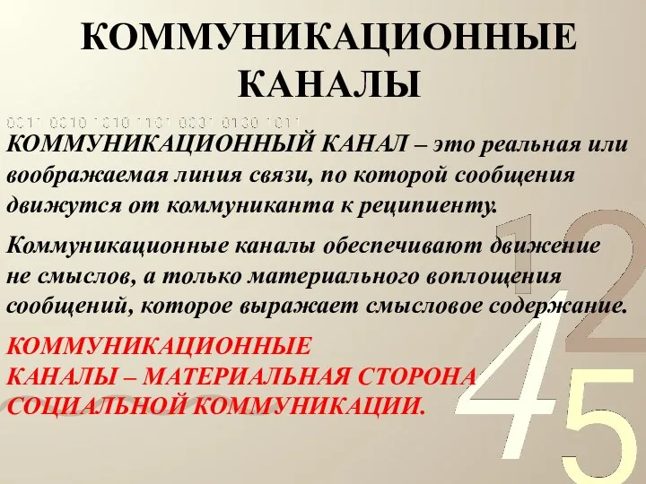 КОММУНИКАЦИОННЫЕ КАНАЛЫ КОММУНИКАЦИОННЫЙ КАНАЛ – это реальная или воображаемая линия