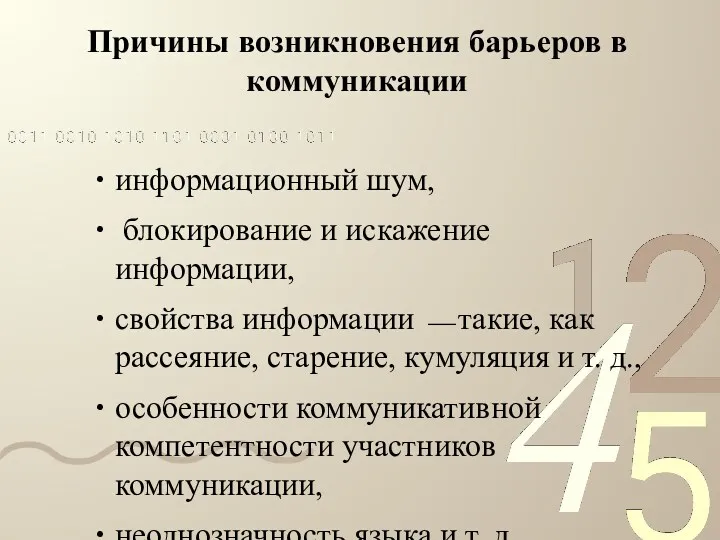 Причины возникновения барьеров в коммуникации информационный шум, блокирование и искажение