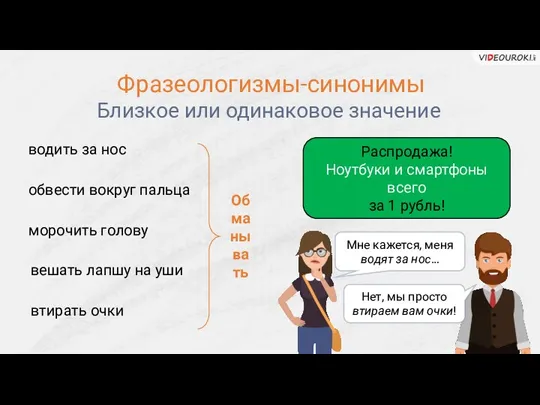 Фразеологизмы-синонимы водить за нос обвести вокруг пальца Близкое или одинаковое