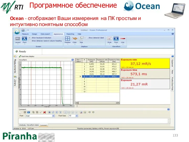 Программное обеспечение Ocean - отображает Ваши измерения на ПК простым и интуитивно понятным способом