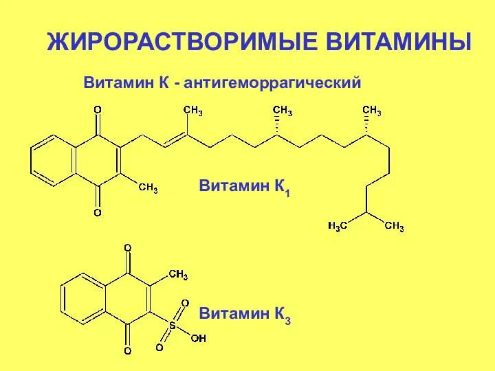 ЖИРОРАСТВОРИМЫЕ ВИТАМИНЫ Витамин К1 Витамин К3 Витамин К - антигеморрагический