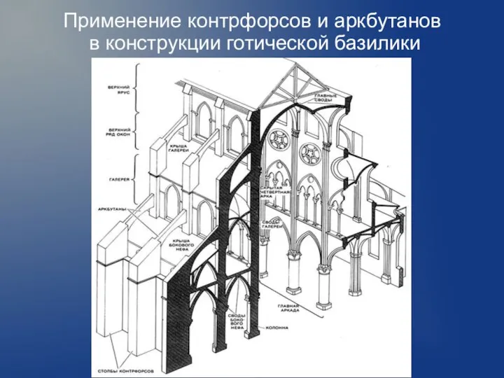 Применение контрфорсов и аркбутанов в конструкции готической базилики