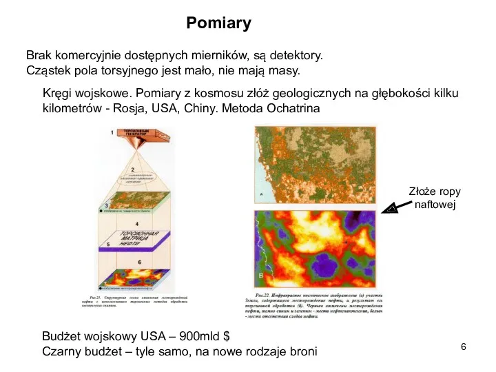 Pomiary Kręgi wojskowe. Pomiary z kosmosu złóż geologicznych na głębokości