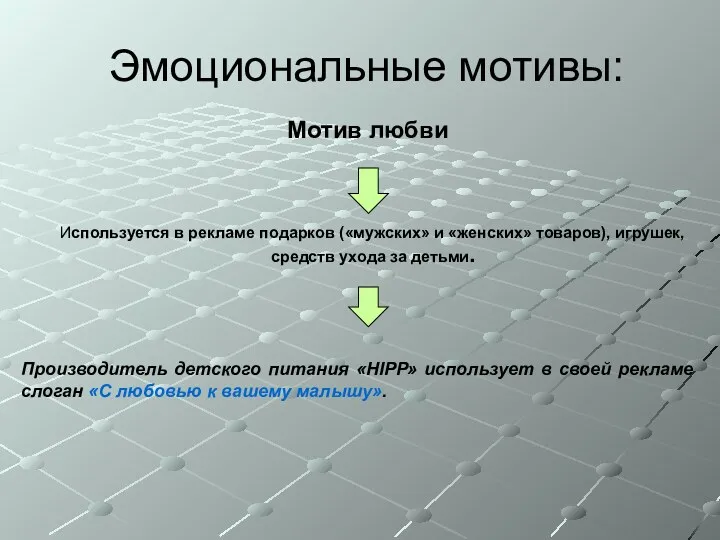 Эмоциональные мотивы: Мотив любви Используется в рекламе подарков («мужских» и