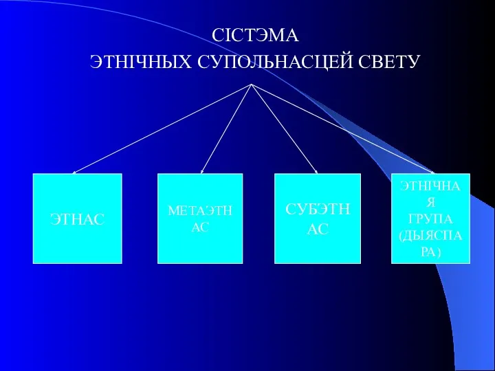 СІСТЭМА ЭТНІЧНЫХ СУПОЛЬНАСЦЕЙ СВЕТУ МЕТАЭТНАС СУБЭТНАС ЭТНІЧНАЯ ГРУПА (ДЫЯСПАРА) ЭТНАС