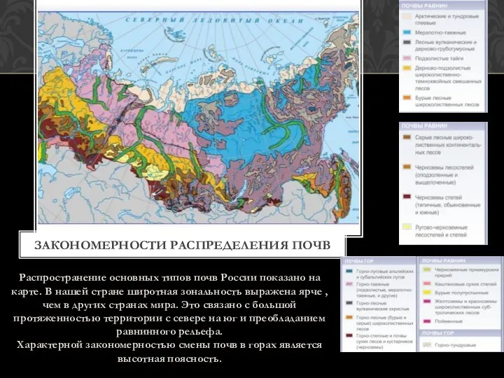 Распространение основных типов почв России показано на карте. В нашей