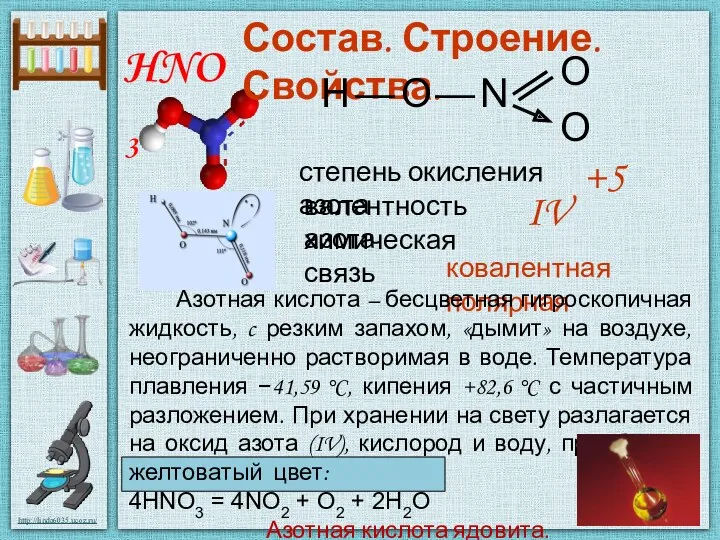 HNO3 Состав. Строение. Свойства. H O N O O —