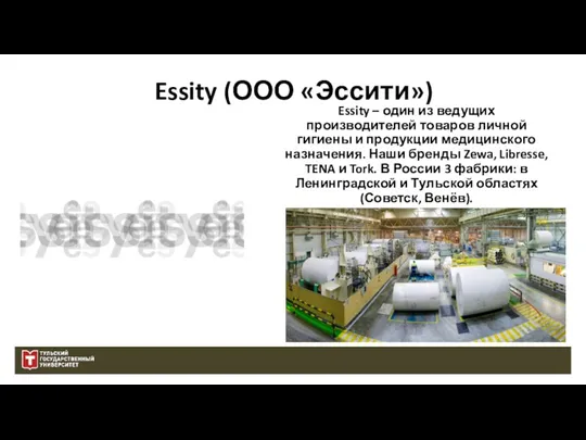 Essity (ООО «Эссити») ЛОГОТИП Essity – один из ведущих производителей товаров личной гигиены