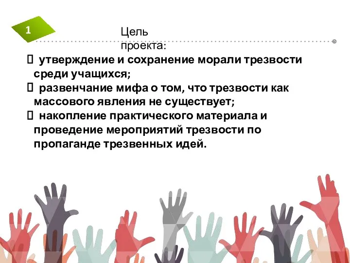 утверждение и сохранение морали трезвости среди учащихся; развенчание мифа о