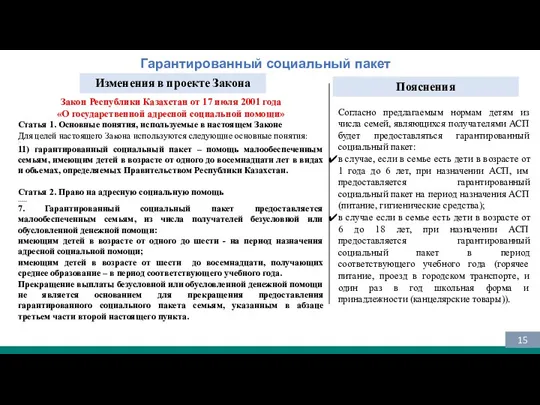 Гарантированный социальный пакет Закон Республики Казахстан от 17 июля 2001