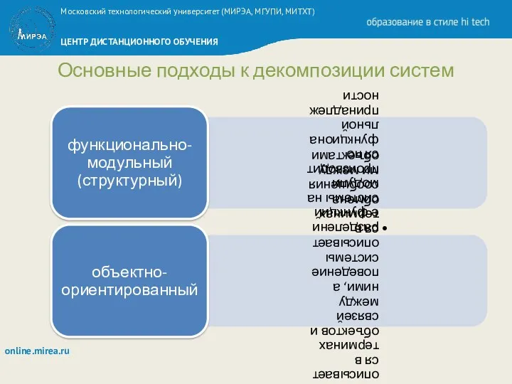 Основные подходы к декомпозиции систем