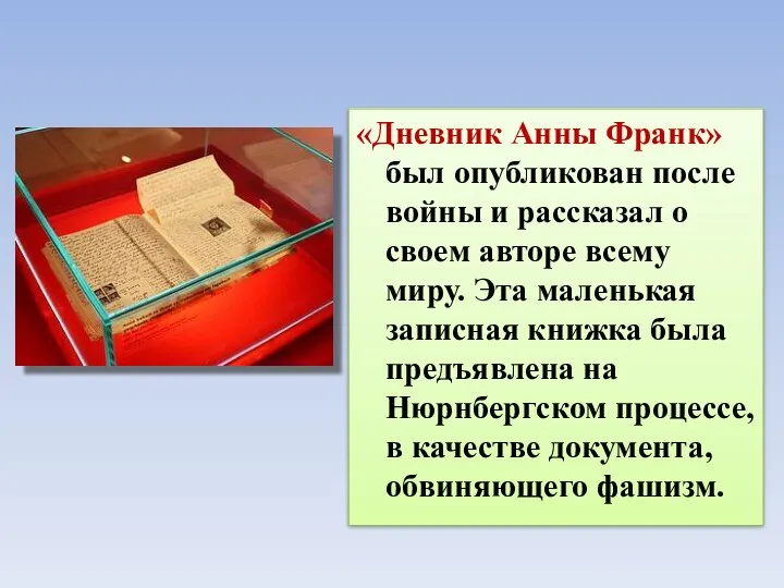 «Дневник Анны Франк» был опубликован после войны и рассказал о