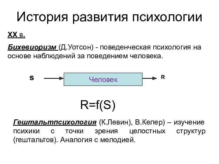 История развития психологии XX в. Бихевиоризм (Д.Уотсон) - поведенческая психология