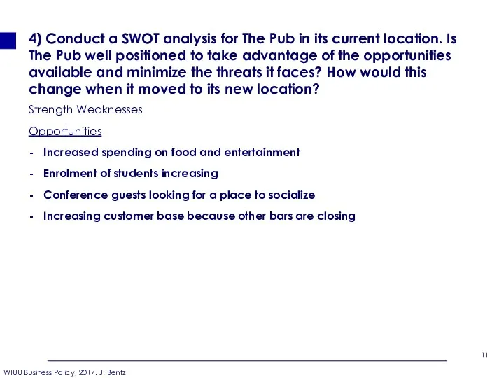 4) Conduct a SWOT analysis for The Pub in its
