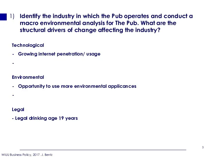 Identify the industry in which the Pub operates and conduct