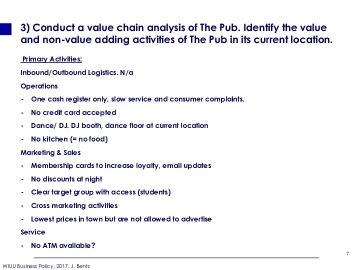 3) Conduct a value chain analysis of The Pub. Identify