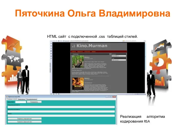 Пяточкина Ольга Владимировна HTML сайт с подключенной .css таблицей стилей. Реализация алгоритма кодирования RSA