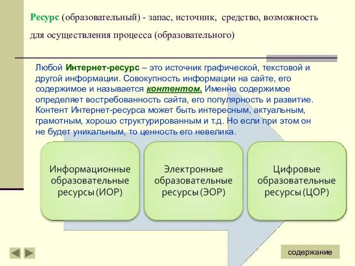 Ресурс (образовательный) - запас, источник, средство, возможность для осуществления процесса