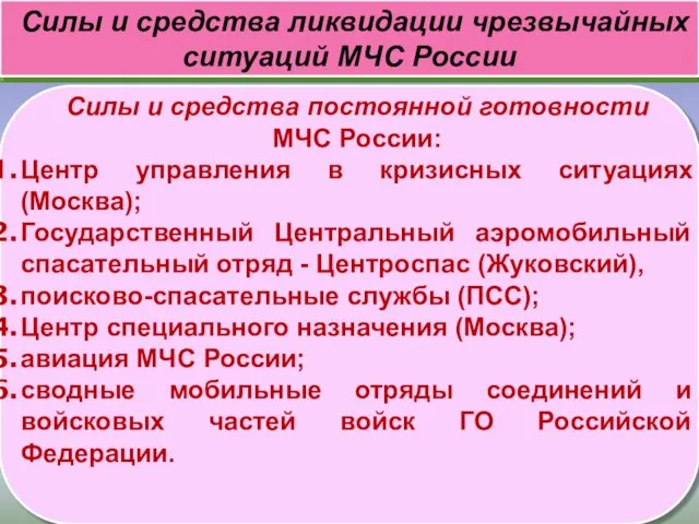 Силы и средства ликвидации чрезвычайных ситуаций МЧС России Силы и