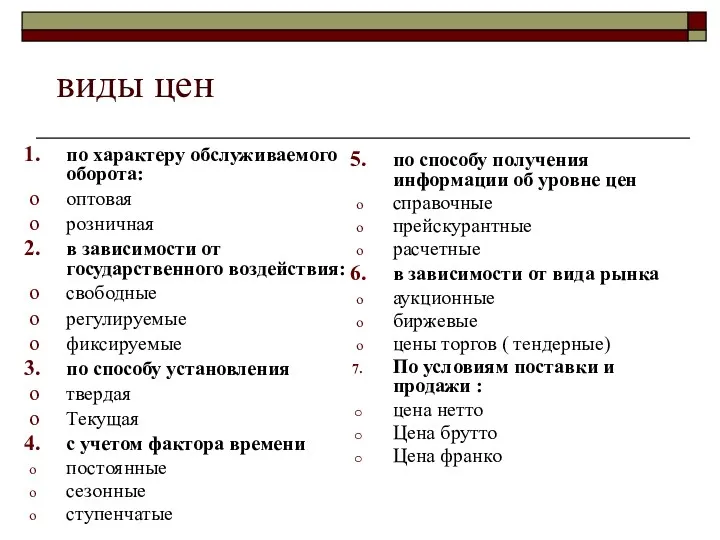 виды цен по характеру обслуживаемого оборота: оптовая розничная в зависимости