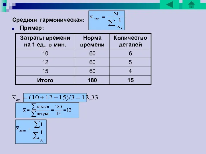 Средняя гармоническая: Пример: