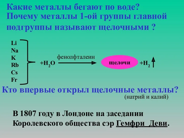 Какие металлы бегают по воде? Почему металлы 1-ой группы главной