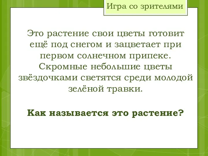 Игра со зрителями Это растение свои цветы готовит ещё под