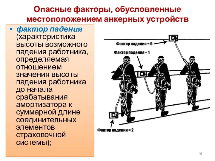 Опасные факторы, обусловленные местоположением анкерных устройств фактор падения (характеристика высоты