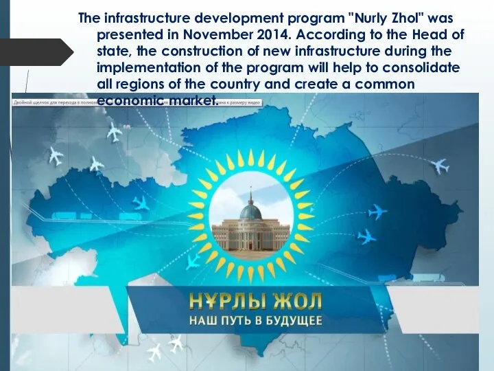 The infrastructure development program "Nurly Zhol" was presented in November