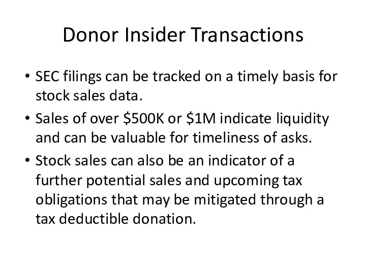 Donor Insider Transactions SEC filings can be tracked on a