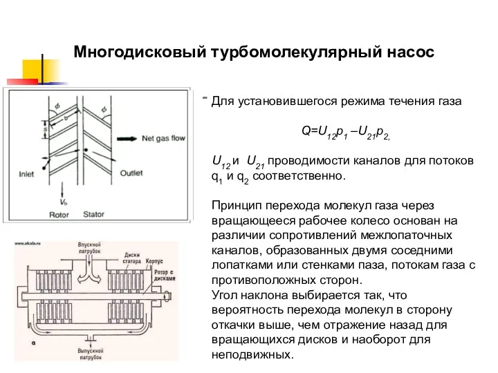 Для установившегося режима течения газа Q=U12p1 –U21p2, U12 и U21