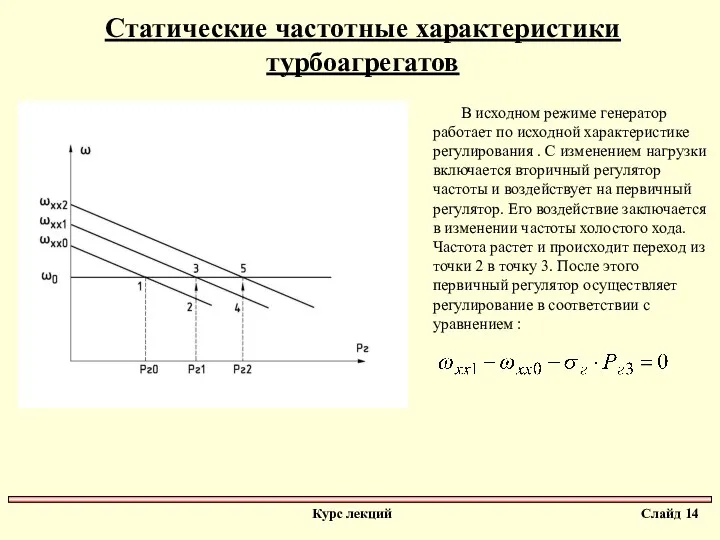 Статические частотные характеристики турбоагрегатов В исходном режиме генератор работает по