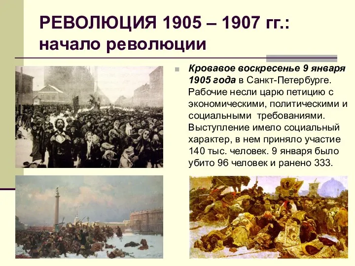 РЕВОЛЮЦИЯ 1905 – 1907 гг.: начало революции Кровавое воскресенье 9