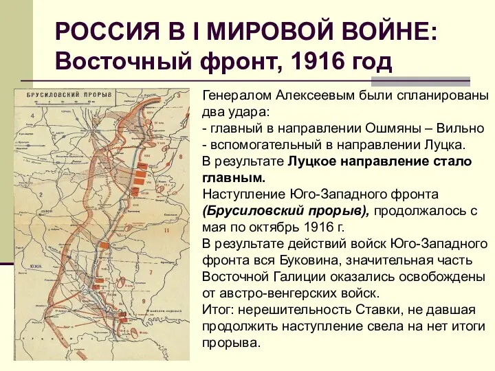 РОССИЯ В I МИРОВОЙ ВОЙНЕ: Восточный фронт, 1916 год Генералом