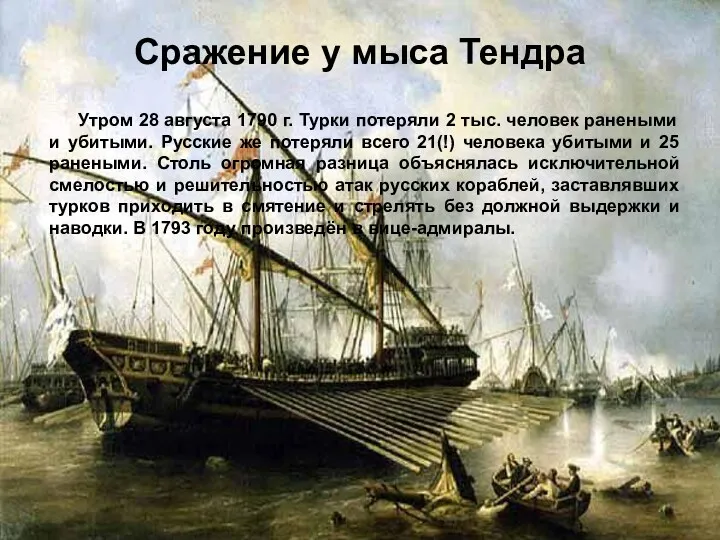 Сражение у мыса Тендра Утром 28 августа 1790 г. Турки потеряли 2 тыс.
