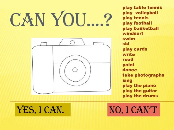 CAN YOU....? Yes, I can. No, I can’t