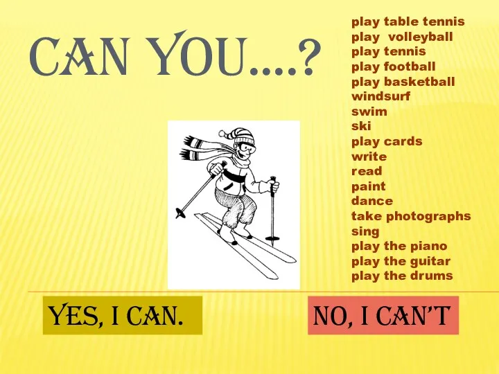 CAN YOU....? Yes, I can. No, I can’t