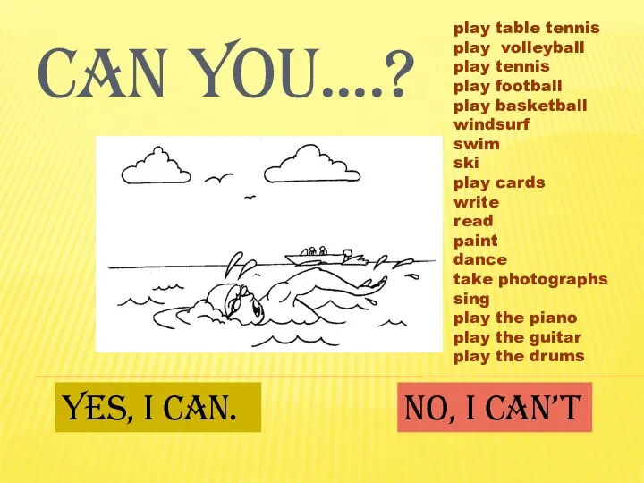 CAN YOU....? Yes, I can. No, I can’t
