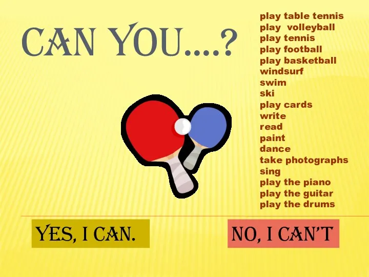 CAN YOU....? Yes, I can. No, I can’t