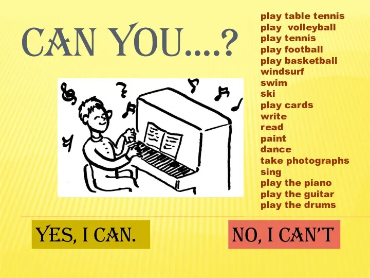 CAN YOU....? Yes, I can. No, I can’t