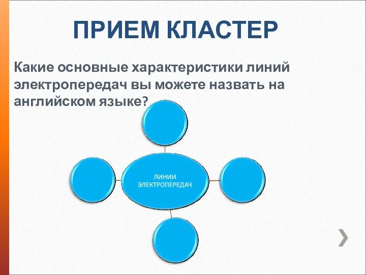 ПРИЕМ КЛАСТЕР Какие основные характеристики линий электропередач вы можете назвать на английском языке?