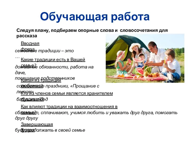 Обучающая работа семейные традиции – это … домашние обязанности, работа