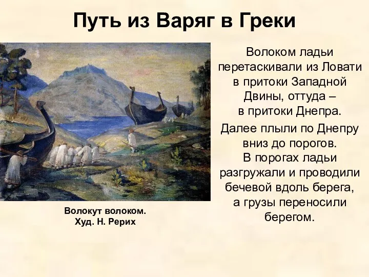 Путь из Варяг в Греки Волоком ладьи перетаскивали из Ловати в притоки Западной