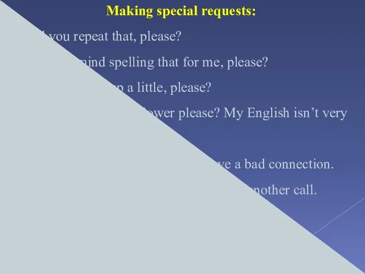 Making special requests: Could you repeat that, please? Would you