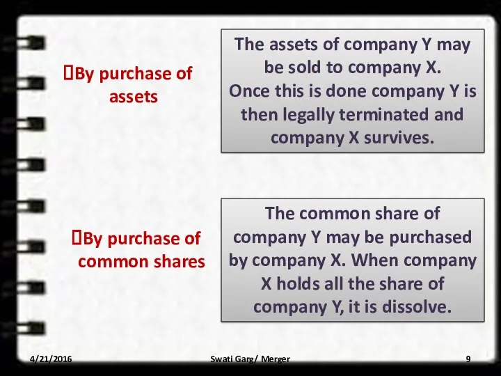 By purchase of assets The assets of company Y may