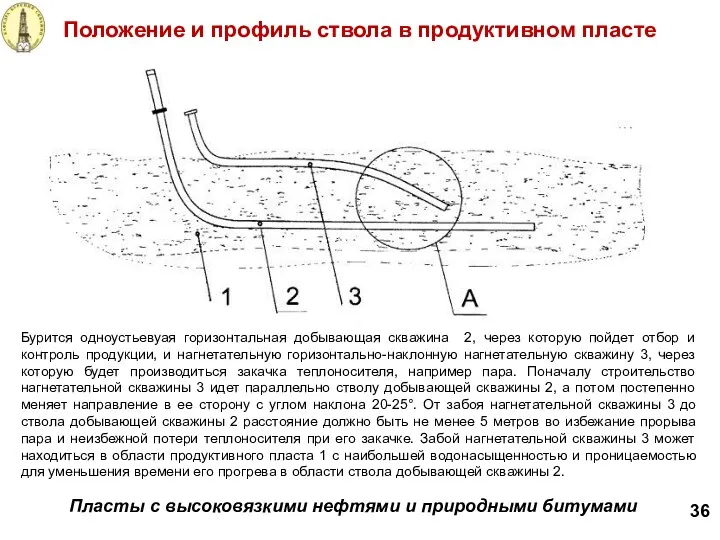 Положение и профиль ствола в продуктивном пласте 36 Пласты с