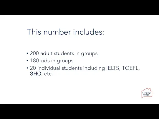 This number includes: 200 adult students in groups 180 kids